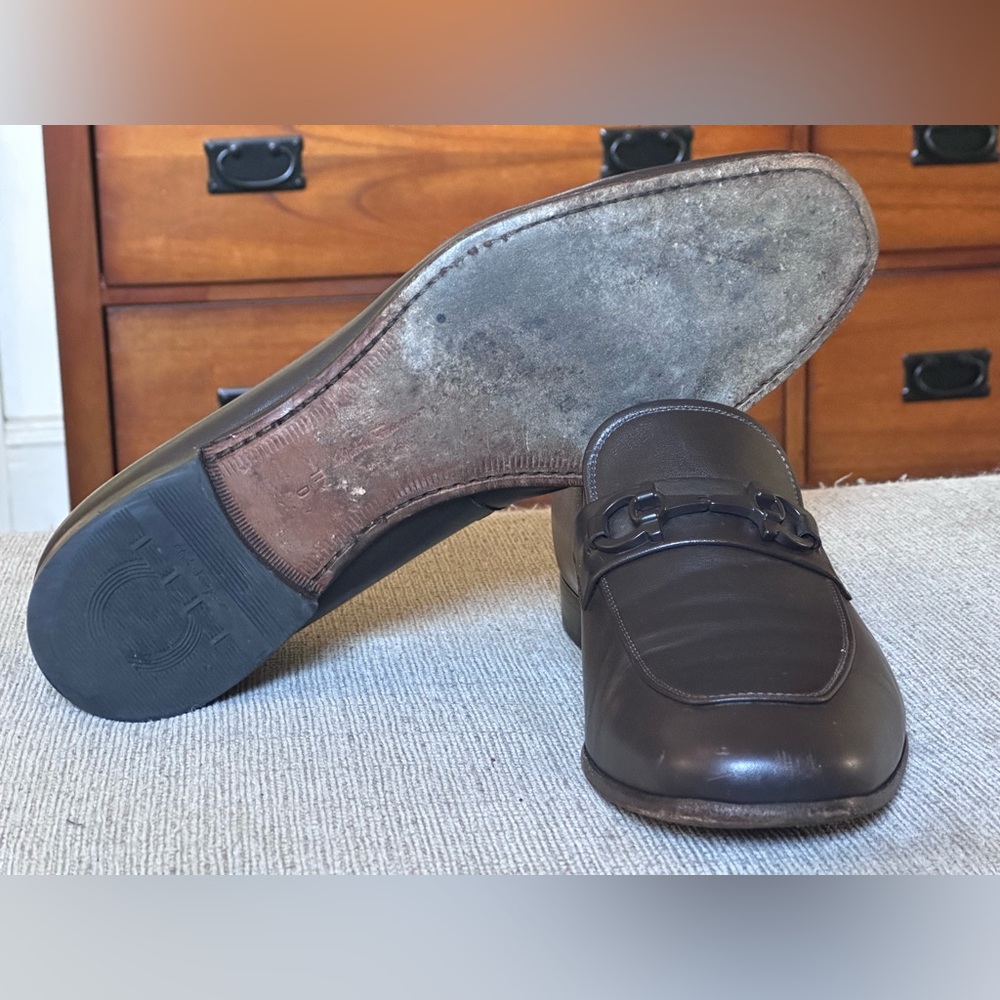 Salvatore Ferragamo Gancini Brown Leather Men’s Dress Loafers Shoe Size 11.5 D - Picture 8 of 15